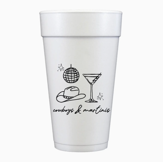 Cowboys and Martini's Foam Cups