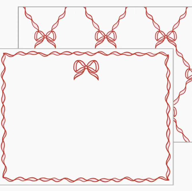 Red + Pink Bow Lattice Flat Notecards