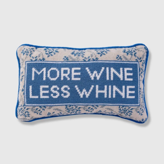 "More Wine Less Wine" Needlepoint Pillow