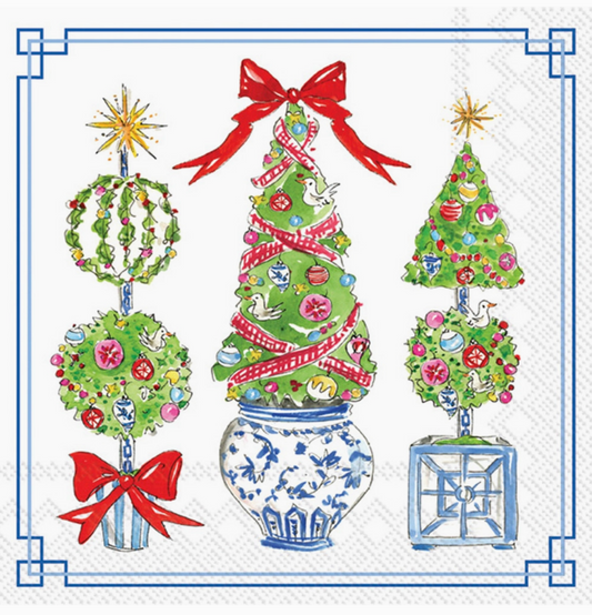 Paper Cocktail Napkins 20 Ct Bright Topiary Trees Christmas
